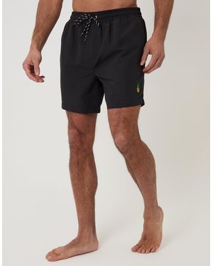 Threadbare Pineapple Embroidered Quick Dry Swim Shorts - Black