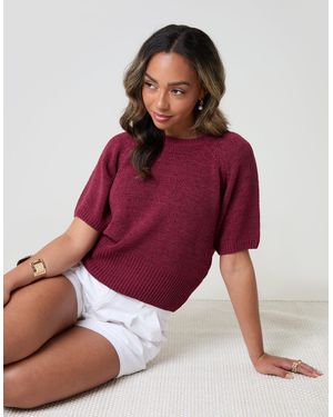 Threadbare Knitted Yarn Short Sleeve T-Shirt - Red