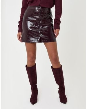 Threadbare Faux Leather Button Front Mini Skirt - Red