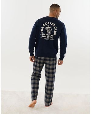 Threadbare Coffee Club Long Sleeve Pyjama Set - Blue