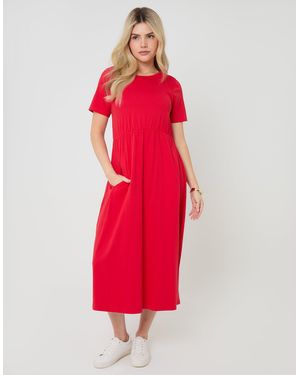Threadbare Jersey Midi Smock Dress With Pockets - Red