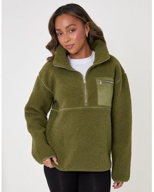 Threadbare The Ultimate Half Zip Borg Fleece - Green