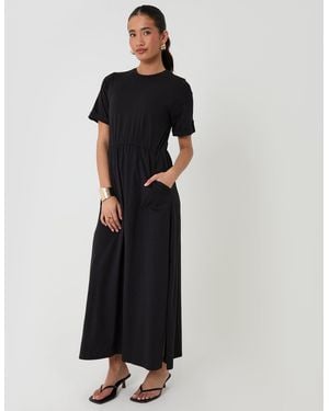 Threadbare Crew Neck Jersey Midi Dress With Patch Pockets - Black