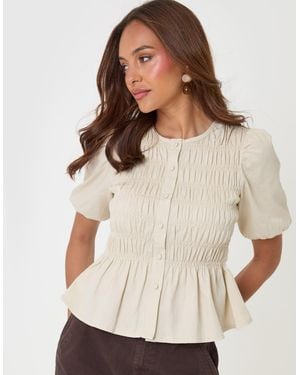 Threadbare Denim Short Sleeve Smock Blouse - Natural