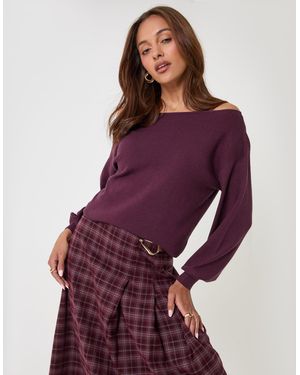Threadbare The Signature Soft Slash Neck Jumper - Purple