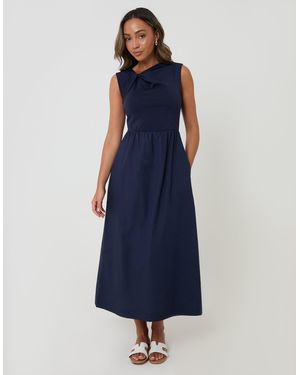 Threadbare Twist Detail 2-In-1 Midi Dress With Poplin Skirt - Blue