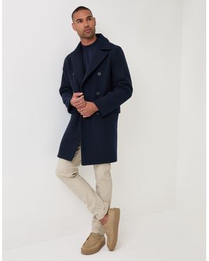 Threadbare Faux Wool Double Breasted Trench Coat - Blue