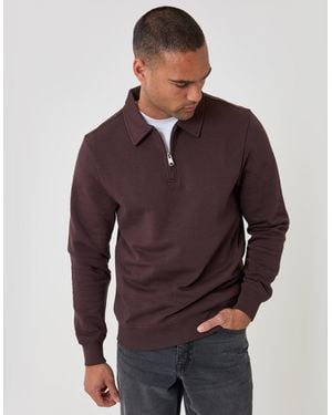 Threadbare Cotton Rich Quarter Zip Polo Sweatshirt - Purple