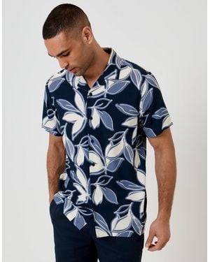 Threadbare Leaf Print Short Sleeve Shirt - Blue