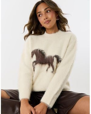 Threadbare Wool Blend Horse Detail Jumper - Natural