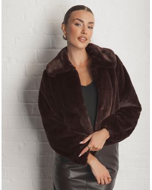 Threadbare Short Collared Faux Fut Coat - Black