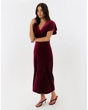 Threadbare Petite Velvet Hotfix Underbust Midaxi Dress - Red