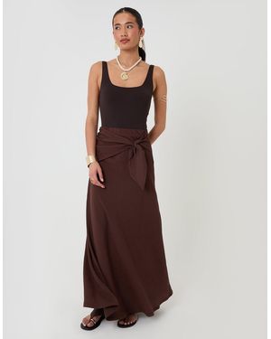 Threadbare Tie Sash Midi Skirt - Brown