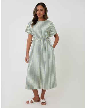 Threadbare Kimono Sleeve Drawstring Waist Midi Dress - Green