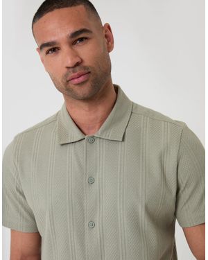Threadbare Knitted Cotton Blend Short Sleeve Shirt - Grey