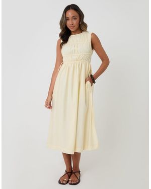 Threadbare Ruched Drawstring Midi Dress - Natural