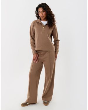 Threadbare Funnel Neck Wide Leg Sweat Set - Natural