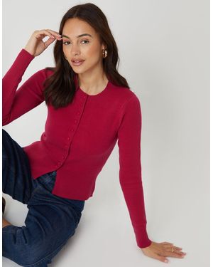 Threadbare Crew Neck Compact Knitted Cardigan - Red