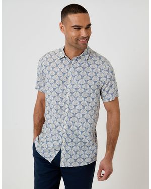 Threadbare Linear Leaf Print Short Sleeve Shirt - Blue