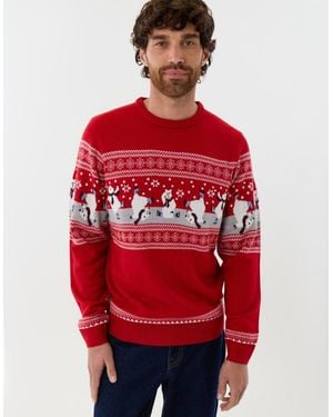 Threadbare Skating Bear Fairisle Christmas Jumper - Red