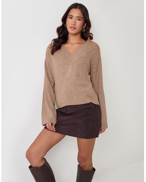 Threadbare The Everyday Deep Rib V-Neck Jumper - Natural