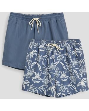 Threadbare 2 Pack Tropical Print Quick Dry Swim Shorts - Blue