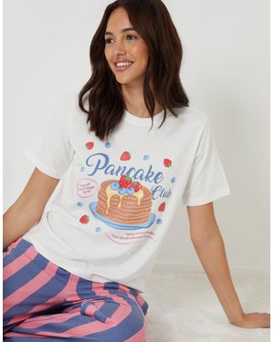 Threadbare Pancake Print Striped Pyjama Set - White