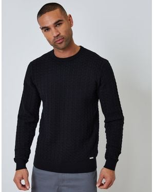 Threadbare Cable Knit Crew Neck Jumper - Blue