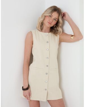 Threadbare Denim Pinafore Mini Dress - Natural