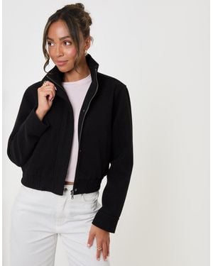 Threadbare Faux Wool Funnel Neck Bomber Jacket - Black