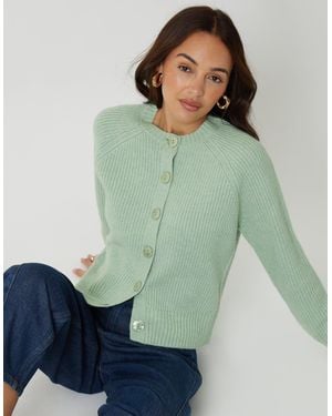 Threadbare Chunky Knit Button Up Cardigan - Green