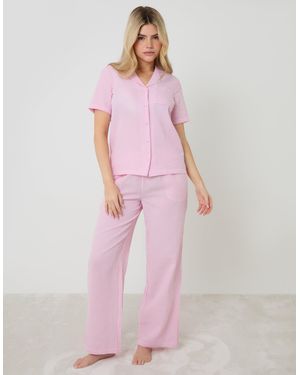 Threadbare Seersucker Button Up Pyjama Set - Pink