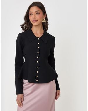 Threadbare Compact Knit Peplum Cardigan - Black