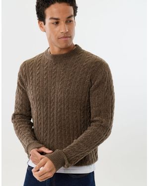 Threadbare Fluffy Cable Knit Crew Neck Jumper - Brown