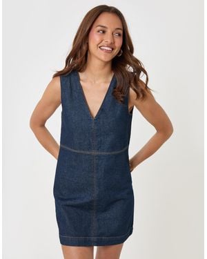 Threadbare Denim V-Neck Mini Dress - Blue