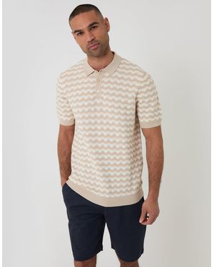 Threadbare Wavy Textured Knitted Polo - Natural
