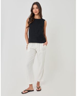 Threadbare Linen Blend Drawstring Trousers - White