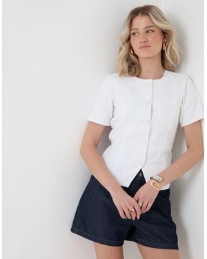 Threadbare Denim Longline Angel Sleeve Top - White