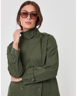 Threadbare The Relaxed Funnel Neck Short Trench Coat - Green