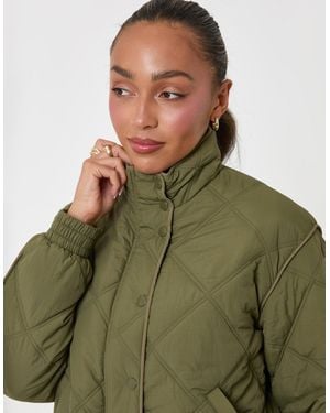 Threadbare Quilted Funnel Neck Bomber Jacket - Green