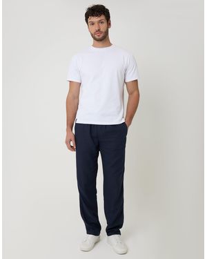 Threadbare Linen Blend Drawcord Trousers - Blue