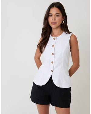 Threadbare Linen Blend Longline Waistcoat - White