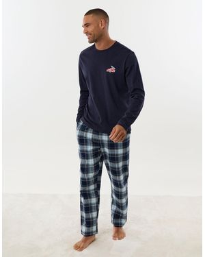 Threadbare Cotton Embroidered Candy Cane Christmas Pyjama Set - Blue