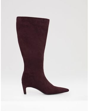 Threadbare Faux Suede Kitten Heel Knee High Boots - Red