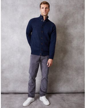 Threadbare Funnel Neck Button Up Knitted Cardigan - Blue