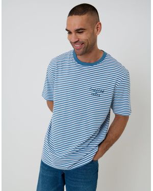 Threadbare Relaxed Fit Stripe Cotton T-Shirt - Blue