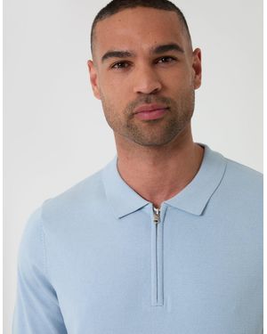 Threadbare Quarter Zip Knitted Polo - White