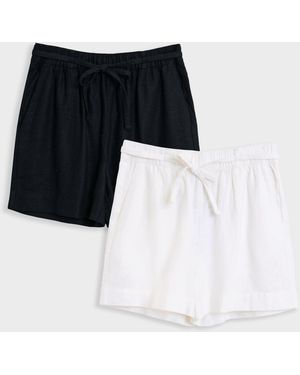Threadbare 2 Pack Linen Blend Tie Waist Shorts - Black