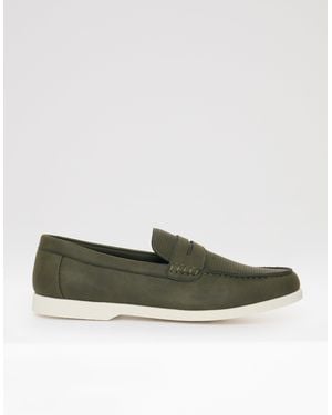 Threadbare Textured Faux Suede Penny Loafers - Green