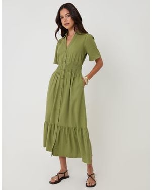Threadbare Tiered Linen Blend V Neck Maxi Dress - Green